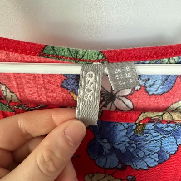 ASOS Red Maxi Floral Dress High Neck Halter Tropical Hawaiian - Picture 4 of 5